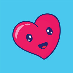 Obraz premium cute kawaii pink heart happy cartoon icon vector illustration