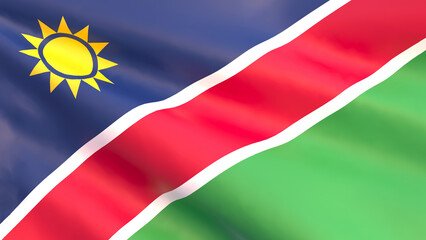 3D render - the national flag of Namibia fluttering in the wind