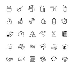 Fototapeta premium Set icon for sport food. Vector elements are made with high contrast, well suited to different scales and on different media. Ready for use in your design. EPS10.