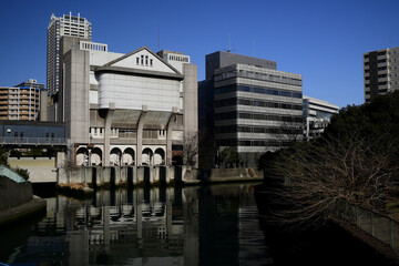 葭川排水機場と都川　千葉市風景