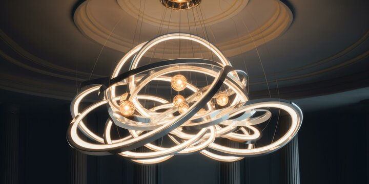 A modern chandelier with a circular design. Generative AI.