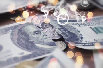 A USA banknote value of 100 usd. The concept of finance, investment, savings and cash. Money...