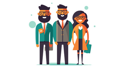 Happy office workers flat vector illustration. Cheerful corporate employees cartoon characters