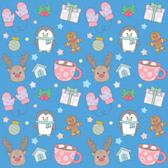 kid hand drawn pattern with cute blue winter elements baby shower greeting card