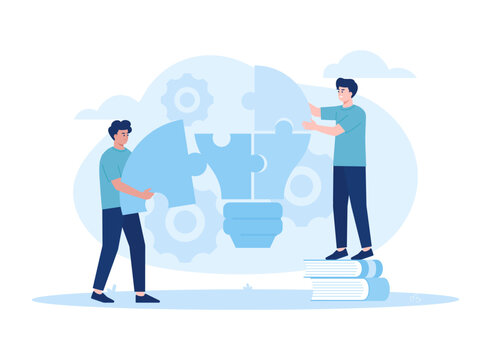 Teamwork ideas of partnership and departmental cooperation concept flat illustration