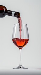 red wine pours from a bottle into a glas