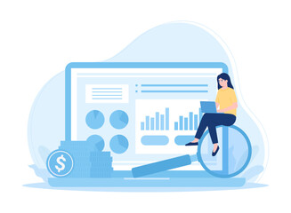 Female worker analyzing business growth concept flat illustration