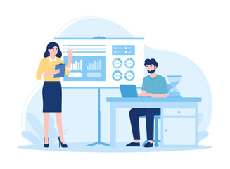 Teammates help with work concept flat illustration