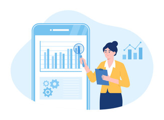Employees analyze growth charts concept flat illustration