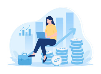 businessman invests capital  analyzes profit graph, stock trading  investment concept flat illustration