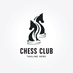 simple twin chess knight logo design. chess club vintage vector illustration © PyruosID