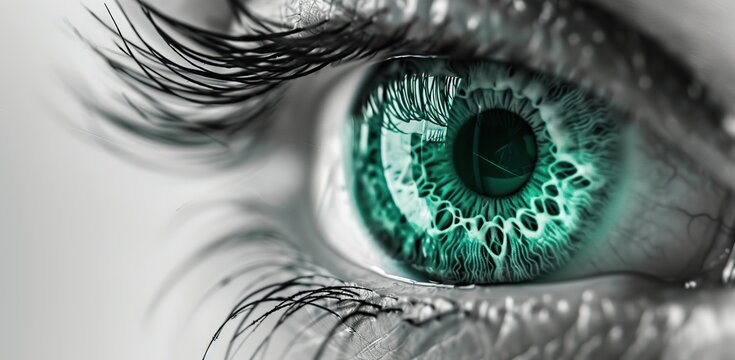 Close-up of a green eye. The concept of vision and the beauty of the human eye.