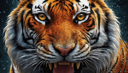 Fototapeta premium Fantasy Illustration of a wild animal tiger. Digital art style wallpaper background.