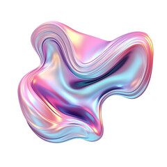 Enchanting 3D Metallic Waves, Abstract Fluid Shapes in Holographic Colors