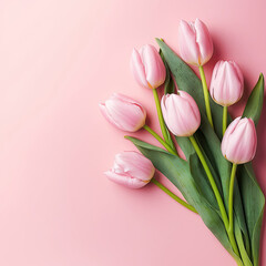 AI generated illustration of a bouquet of pink tulips on a pink background