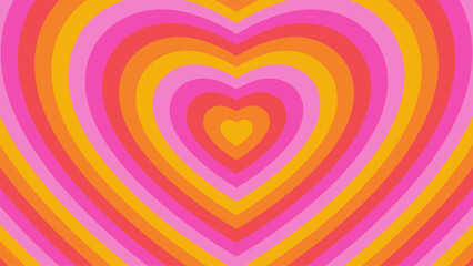 Cute vector retro abstract y2k Valentine background. Hypnotic heart shape tunnel. Groovy style caramel psychedelic concentric hearts backdrop. Colorful vintage love wallpaper. Cool modern banner
