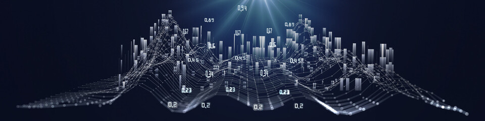 Abstract background grid polygonal wireframe graph with circles and spot  blue. Technology graph concept in virtual space. Big Data. Banner for business, science and technology.