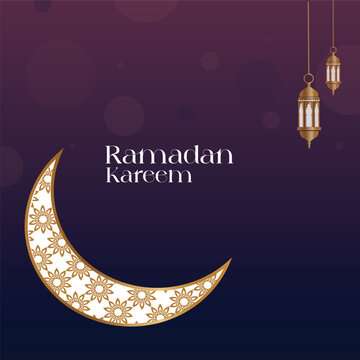 Vector illustration Ramadan Editable Social Post Banner Template Islamic crescent moon, lanter, stars, platform or podium, ketupat, islamic pattern