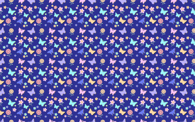 butterfly abstract background with blue background seamless pattern