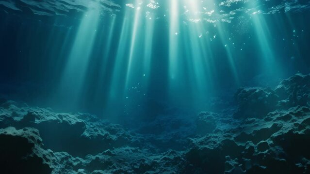 calm underwater scene with rays of light penetrating deep blue water