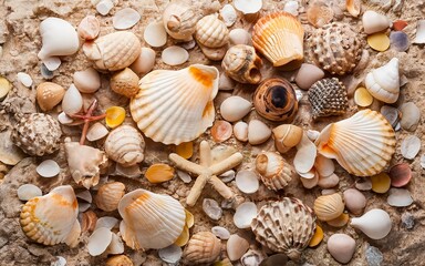 Fototapeta na wymiar Background with beautiful seashells on the beach