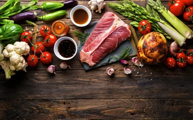 Foto op Aluminium Culinary background with fresh vegetables and meat © Ionel