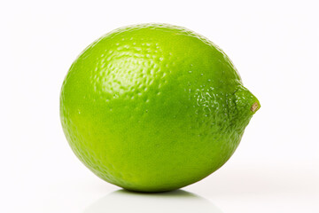 Single green lime fruit on white background