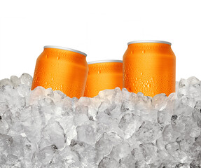 Can of cold beverage, ice cube a of juicy. Summer refreshing drink, transparent background