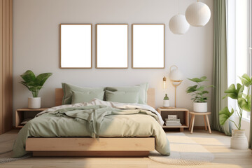 Fototapeta na wymiar Modern Bedroom Interior with Neutral Tones