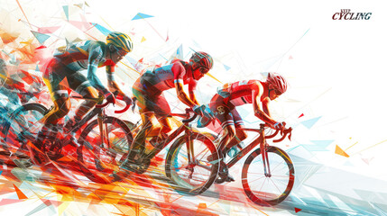 Bicycle racers competing on cycling championship. Cycle sports event, abstracrt style colorful