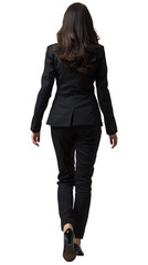 Walking business woman in  suit, back view . Rear view people collection. Isolated over transparent background.