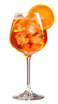 Alcoholic Aperol Spritz Cocktail in glass with orange slice, Isolated on Transparent