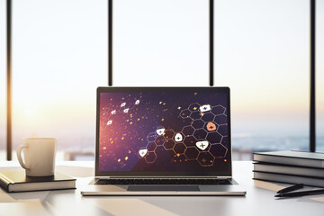 Creative abstract medical sketch on modern laptop monitor, Medicine and healthcare concept. 3D Rendering