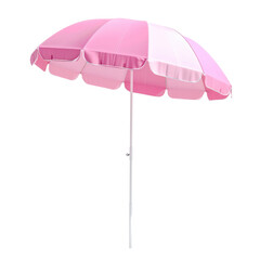 Open pink beach umbrella isolated on transparent