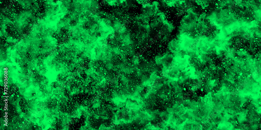 Aufkleber Abstract dynamic particles with soft green clouds on dark background. Defocused Lights and Dust Particles. Watercolor wash aqua painted texture grungy design