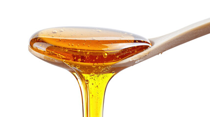 Honey dripping from dipper on isolated transparent background