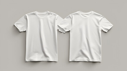 Men's white blank T-shirt template,from two sides, natural shape on invisible mannequin, for your design mockup for print, isolated on white background. generative ai