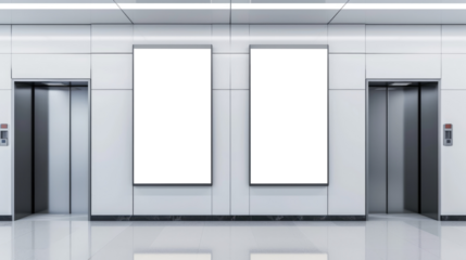 Two blank vertical billboards or poster in the elevator hall
