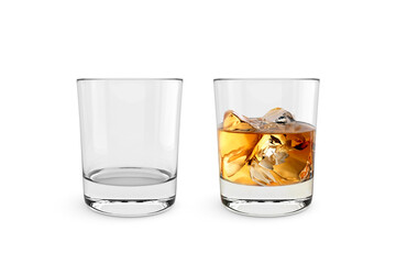 Empty and full whiskey glass, transparent background