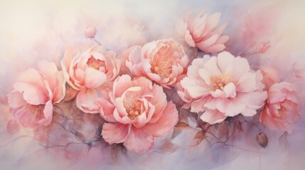 Watercolor floral dance of delicate peonies in a gentle composition