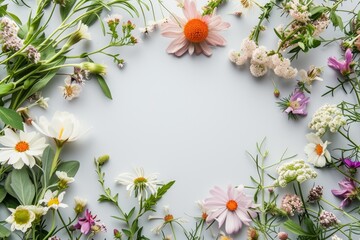 Floral composition on a white background, space for text, concept of Valentine Day, Mother Day, Women Day, wedding day
