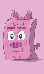 pig mascot box shape, cube smiling in a good mood, cheerful pink color.
