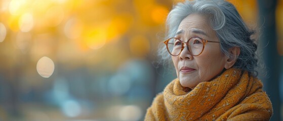 Old Asian woman in a park, sick and depressed, caressing her injured leg and experiencing knee pain and anguish - obrazy, fototapety, plakaty