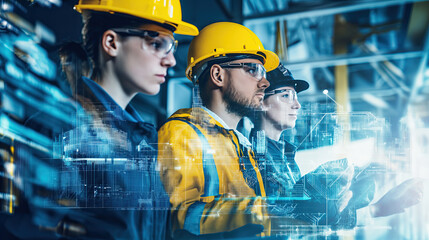 workers in warehouse - concept of digitalization and stream lining processes in industrial work places 