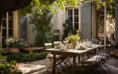 Fototapeta na wymiar Outdoor Dining Set in a Courtyard Charm