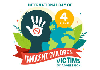 International Day of Innocent Children Victims of Aggression Vector Illustration on 4 June with Kids Sad Pensive and Cries in Flat Cartoon Background
