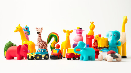 Bright and whimsical studio photoshoot capturing the essence of each toy car and building blocks