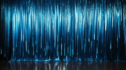 Glitter blue curtains reveal show grand opening stage, curtain decorative backdrop with blue curtain, Fringe for Wedding Decoration, Birthday Party, Christmas Decoration, New Year's Eve