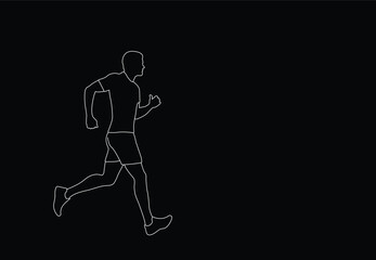 Fototapeta na wymiar Male runner. Vector isolated line drawing of a male runner on black background.