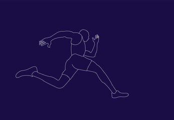 Fototapeta na wymiar Male runner. Vector isolated line drawing of a male runner on blue background.